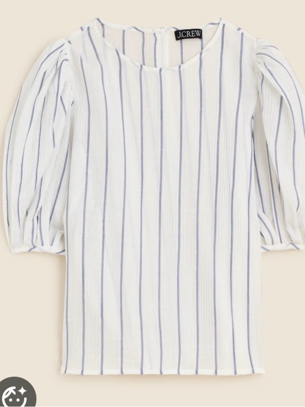 NWT J. Crew White Top with Light Blue Stripes Three Quarter Sleeves Size XS